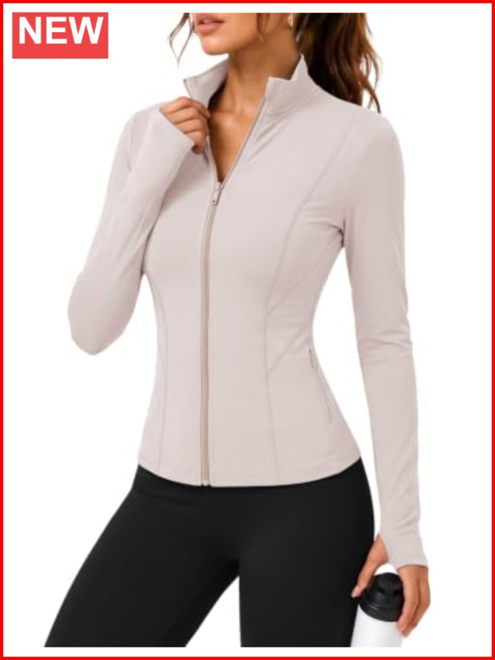 Women's Slim Fit Full Zip Workout Jacket Thumb Holes Running Yoga
